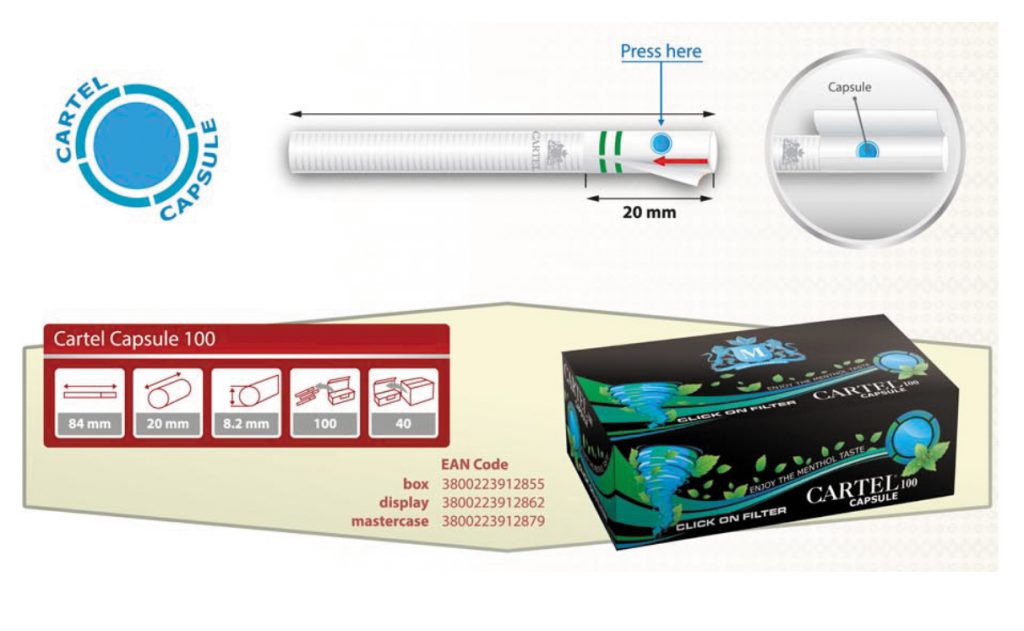 Cartel Menthol Capsule Cigarette Tube 100 Tubes Smokieshop